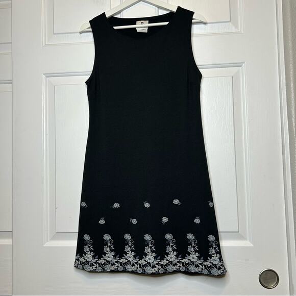 Vintage Jalate Black Sleeveless Dress Floral Border Mini Casual Party Medium - Picture 1 of 5